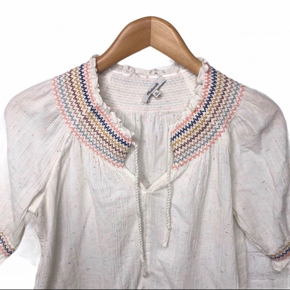 Madewell Rainbow Smocked Peasant Top Size XS Short Sleeve Flecked Color Boho - Picture 3 of 7